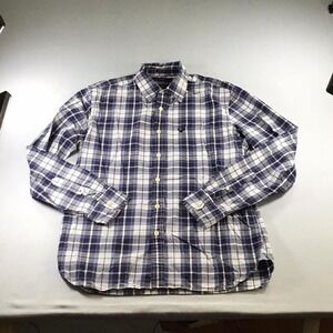 American Eagle Size M Preppy Navy Plaid Buttondown Y2K Streetwear